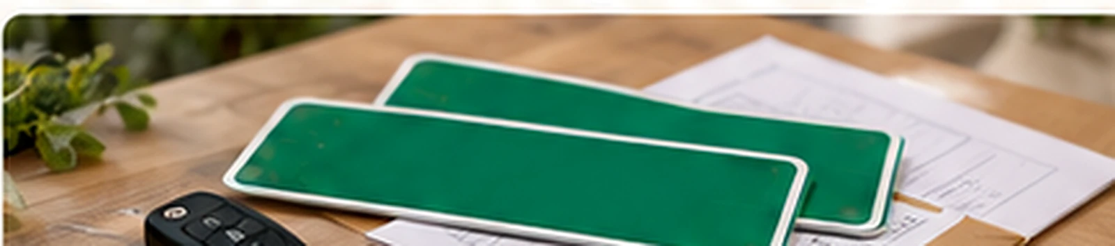 Placas verdes temporales y documentación de un vehículo
