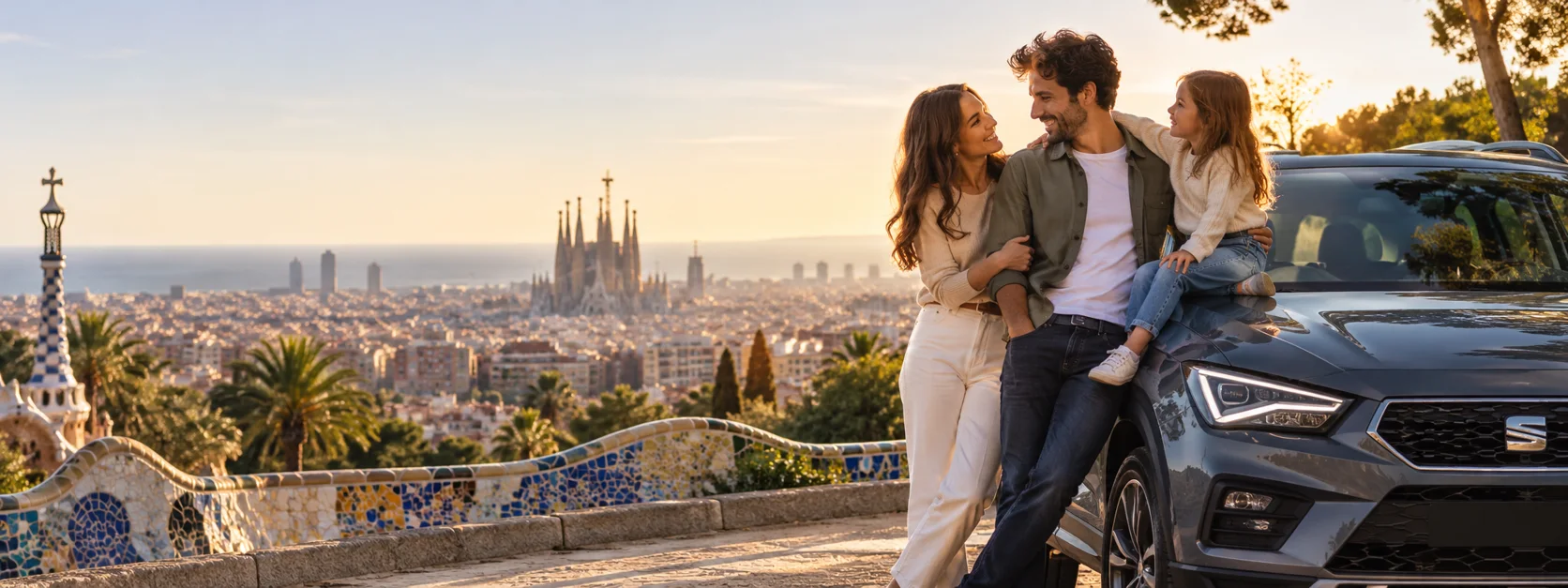Escena ilustrativa inspirada en Barcelona, con vehículos que no forman parte del inventario